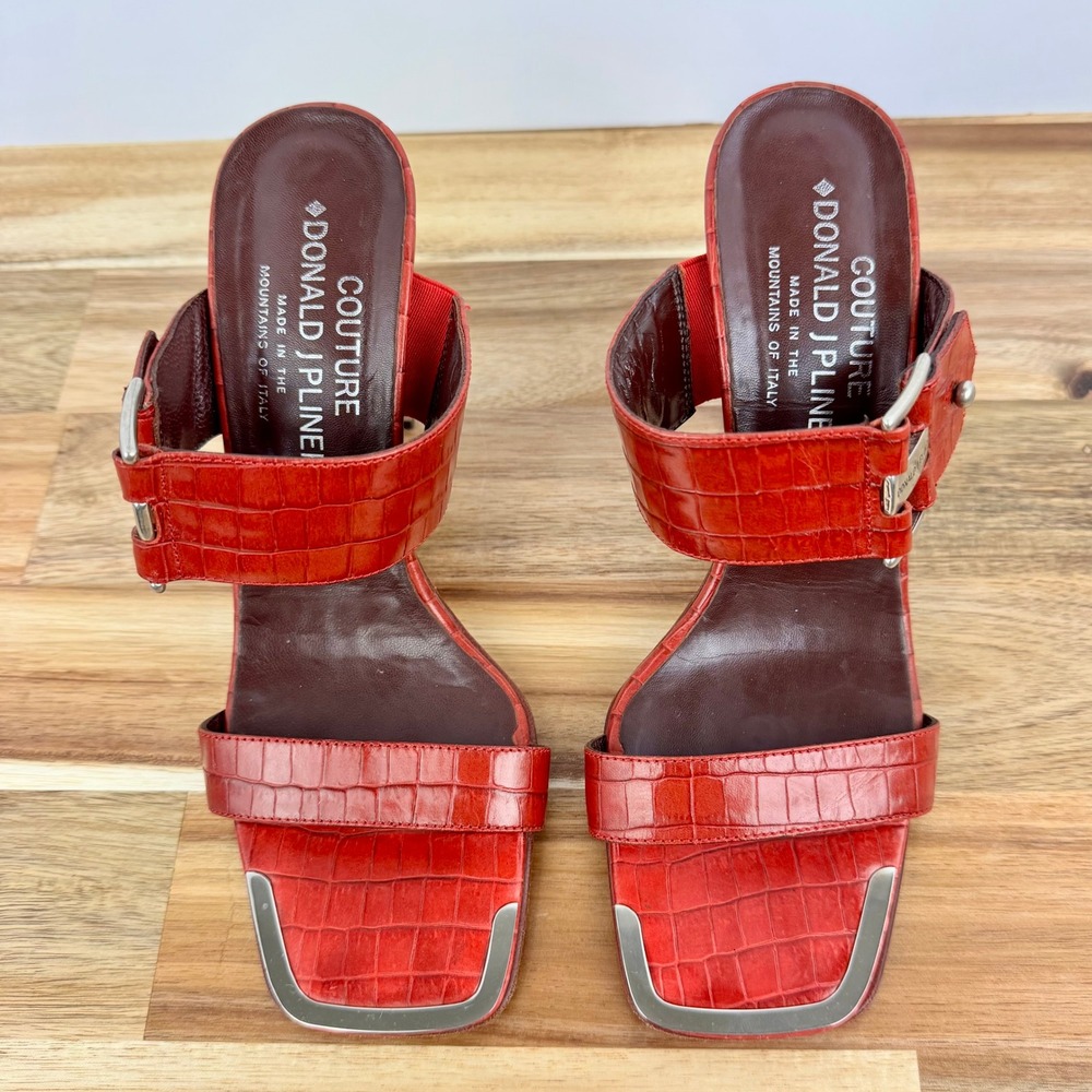 Donald J Pliner Couture Red Alligator Leather Heels Slides Mules 6.5M - Picture 2 of 8